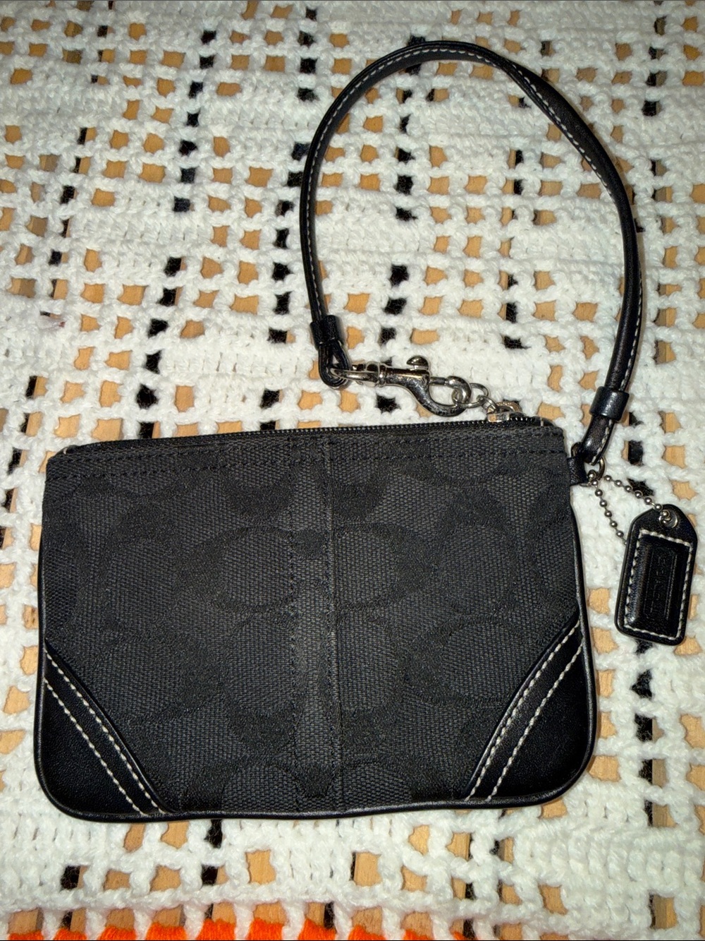 Coach Black Signature Canvas Wristlet with Leather Trim
